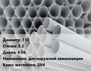Труба ПВХ, поливинилхлорид 110 s=3.2 L=6.06 для наружной канализации SN4, шт, напорная НПВХ,НПВХ, серия ПРО,ХПВХ цена от 1722 ₼ / шт, где купить, условия доставки в Баку и Бакинская области